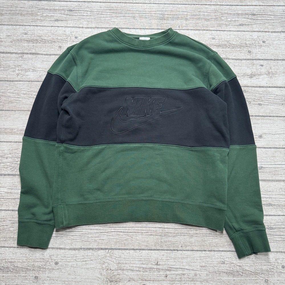 Nike Sweatshirt Men's Medium Green Black Colorblock Relaxed Fit Pullover Lounge